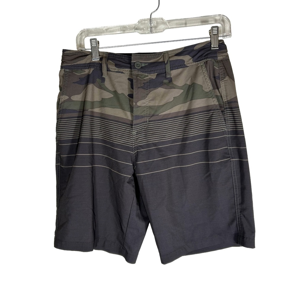 Goodfellow Mens 30 Camo Striped Hybrid Swim Shorts Green Brown Black 1981193